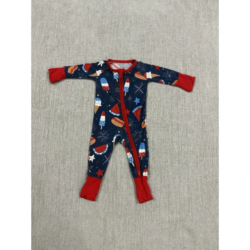 Little Sleepies Snacks & Sparkles Zippy Pajama Size Newborn NB July 4th Patriot